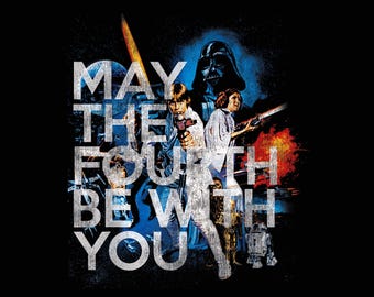 Star Wars May The Fourth Be With You Vintage – Retro Sci-Fi Holiday PNG (Instant Download)