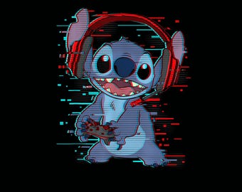 Lilo & Stitch Gamer Glitch-Headset und Controller - Gaming Stitch PNG (Instant Download)
