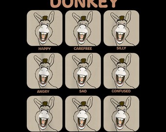 Shrek Emotions of Donkey Retro Big Chest Panels – Funny Mood Collage PNG (Instant Download)