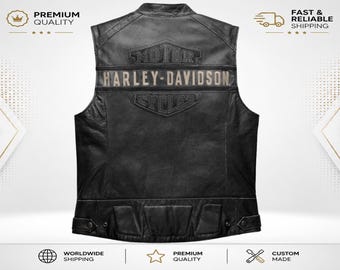 Harley Davidson Style Motorrad Schwarz Lederweste, Vintage Rider Weste, Ärmellose Echtleder Jacke | Salaar International