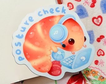 Pegatina de vinilo con diseño de camarón para comprobar la postura / Humor de escritorio, gamer, para teletrabajo