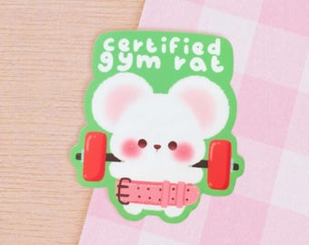 Pegatina de "Adicto al gimnasio certificado" / Pegatina de ratón lindo para el gimnasio, pegatina para amantes del fitness, pegatina de vinilo para entrenamiento