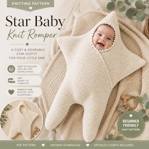 Baby Star Knitting Pattern PDF | Newborn Star Bunting Pattern | Knit Baby Cocoon | Sleep Sack | Infant Wrap | Instant Download