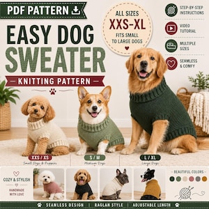 Easy Dog Sweater Knitting Pattern PDF | Seamless Dog Jumper | Beginner Knit Pet Clothes |DIY Dog Pullover | Sizes Xxxs–XL | Instant Download