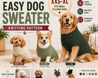 Einfache Strickanleitung für einen Hundepullover (PDF) | Nahtloser Hundepullover | Strickanleitung für Anfänger | Hundepullover zum Selbermachen | Größen XXXS–XL | Sofort-Download