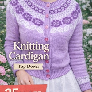 Knitting Cardigan Pattern PDF | Floral Fair Isle Sweater | Scandinavian Top Down Cardigan | Women Knit Cardigan | Instant Download