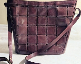 LJS Brand Cross-Body Brown Leather Purse, Hand-Woven