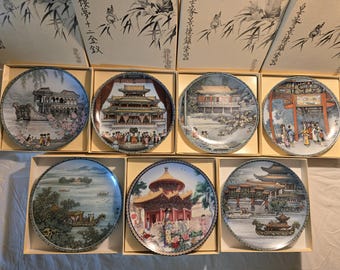 Jingdezhen Porcelain Decorative Plates Summer Palace, Set of 7