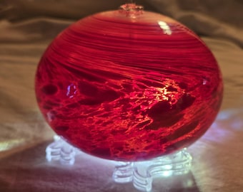 RARE! Signed James Alloway Hand Blown Red Iridescent Art Glass Oil Lamp