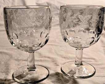 Retro!! Goblets, Sugar & Creamer by Bartlett Collins "Etched Grape and Vine" pattern