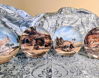 The Endangered Species Porcelain Collector Plates, Sponsored by the Wildlife Society, Set of 4