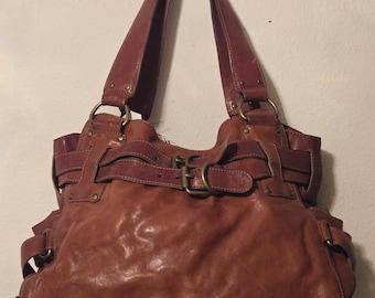 Kooba "Lena" Design Satchel Cognac-Brown Leather Handbag