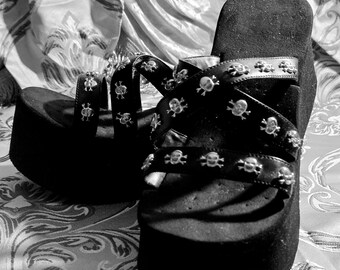 Retro!! Demonia "Emily" Platform Sandals with Goth Silver Metal Skull Studs! from Hot Topic!!
