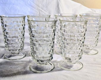 1967 Indiana Glass "Stacked Cubes" design Flared Rim Water Glasses, Set of 6