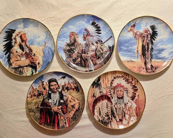 1990s Native American Collector Plates, "The Mystic Warriors" Series by Franklin Mint