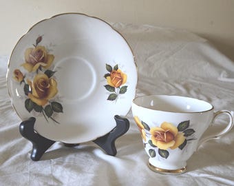 1960's Royal Kendall Bone China "Yellow Roses", Teacup & Saucer Set, Made in England