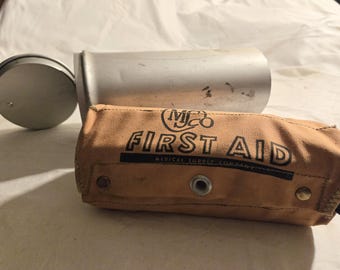 Vintage MSCO Canvas Roll-up First Aid Kit in Aluminum Cylinder