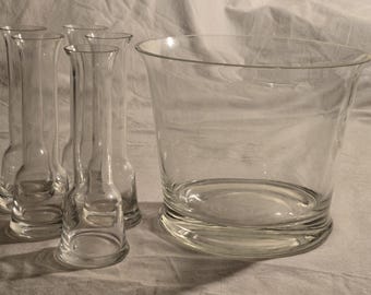 Retro Glass Ice Bucket, Tall Vodka Chiller Glasses Set