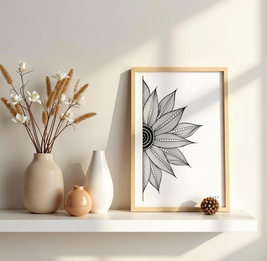 Minimalist Floral Wall Art Print | Black White Botanical Line Drawing ...