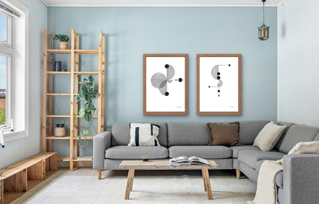 Mid Century Modern Wall Art Set of 2 | Minimalist Geometric Prints ...