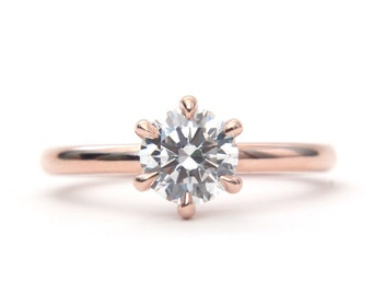 Rose gold diamond engagement ring, Diamond Foundry created, or natural .75 - 1 ct round brilliant, ecofriendy diamond, modern claw prong