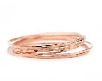 Rose gold hammered bangles, simple dainty stacking bangle, 1 single 14k gold filled bracelet, last minute gift for her