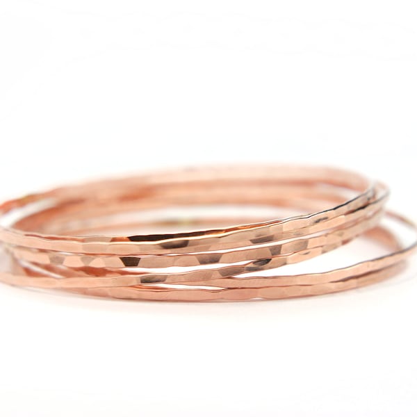 Rose gold hammered bangles, simple dainty stacking bangle, 1 single 14k gold filled bracelet, last minute gift for her