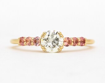 Diamond & Pink Sapphire Rose Gold Engagement Ring Birthstone Ring Gift for Her Anniversary Gift