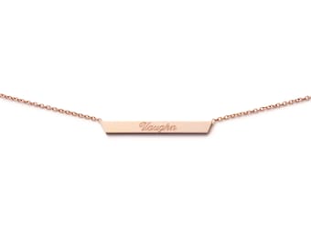 14k Rose gold choker personalized name bar necklace, engraved name plate with birthstone optional, new mom present,