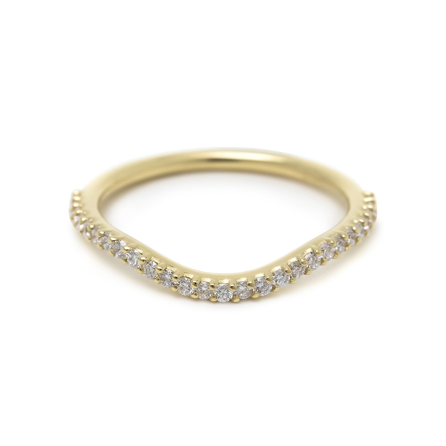 Curved Stackable Hugger Band Wedding Ring Gold and Diamond Etsy