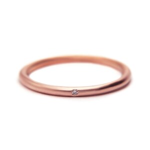 Rose gold diamond ring, thin delicate stacking 14k gold ring. Simple engagement ring or wedding band, new mom present, or last minute gift image 1