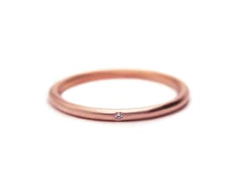 Rose gold diamond ring, thin delicate stacking 14k gold ring. Simple engagement ring or wedding band, new mom present, or last minute gift
