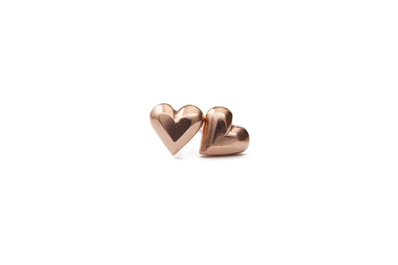 14k rose gold heart studs for charity simple stud everyday image 1