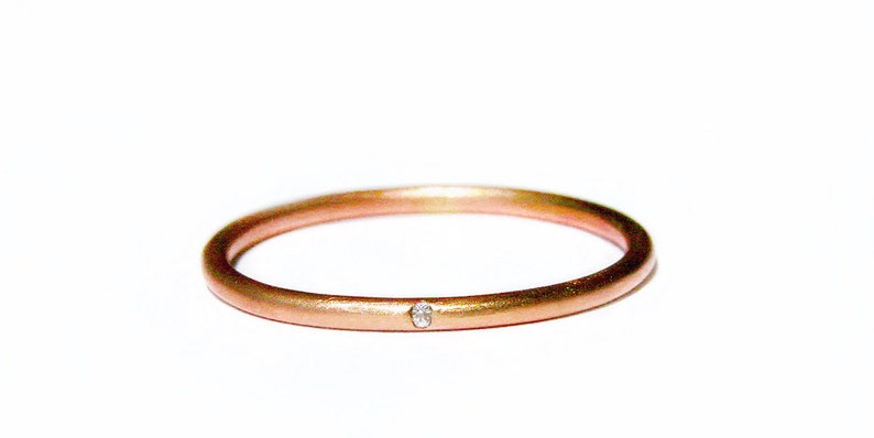 Rose gold simple diamond ring, 14k elegant thin diamond stacking ring. Simple engagement ring or wedding band, gift for her image 2