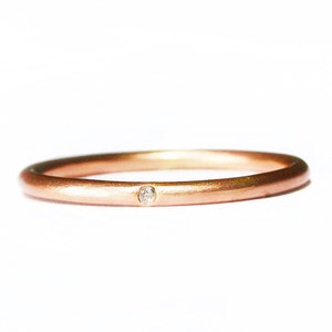 Rose gold simple diamond ring, 14k elegant thin diamond stacking ring. Simple engagement ring or wedding band, gift for her image 1
