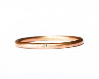 Rose gold simple diamond ring, 14k elegant thin diamond stacking ring. Simple engagement ring or wedding band, gift for her