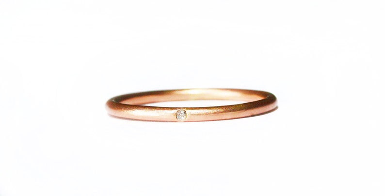 Rose gold simple diamond ring, 14k elegant thin diamond stacking ring. Simple engagement ring or wedding band, gift for her image 1