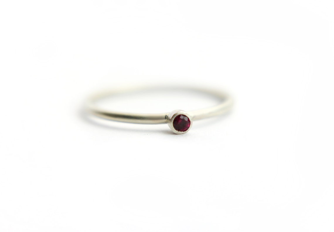 Tiny Eco-friendly 2mm Ruby Stacking Set. Frosty Sterling - Etsy
