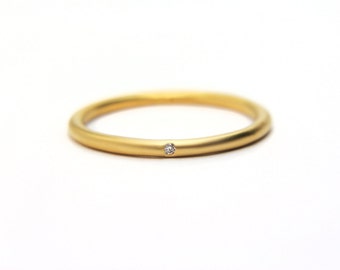 Yellow gold diamond ring, simple thin stacking band, dainty engagement ring or wedding band, birthstone ring, bridesmaid gift or anniversary