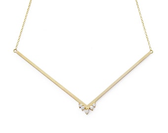 Thin gold diamond necklace, 18k tiny diamond delicate collarbone choker, 1mm round cable chain