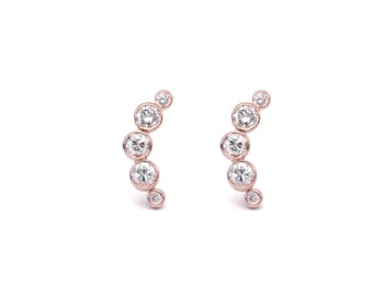 14k rose gold half moon diamond stud earrings, Valentine's Day gift