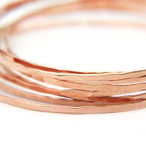 Rose gold hammered bangles, simple dainty stacking bangles, 14k gold filled bracelets set of 2, Last minute gift idea for her image 3