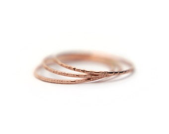 Rose gold stacking rings, slim, simple, thin set of 3, regular or midi ring,14k gold filled, gift for her