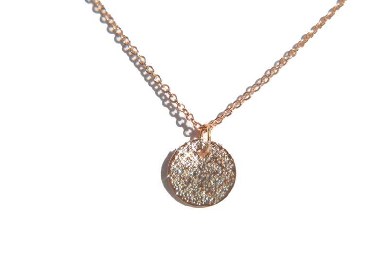 14k rose gold dainty diamond texture necklace. Delicate, simple, tiny rose gold chain pendant necklace, gift for her image 2