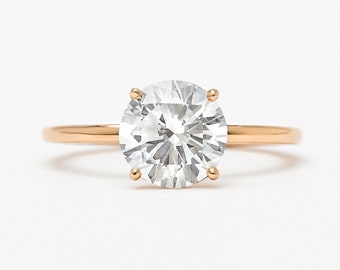 2 CT Diamond Engagement Ring Rose Gold Solitaire 4 Prong Diamond Gift for Her Promise Ring Minimalist Modern Delicate Ring