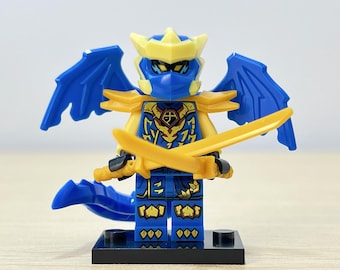 MOC Ninjago Jay Dragon Minifigure & Blue Ninja Warrior Toy Gift For Building Block Fans, gift for men