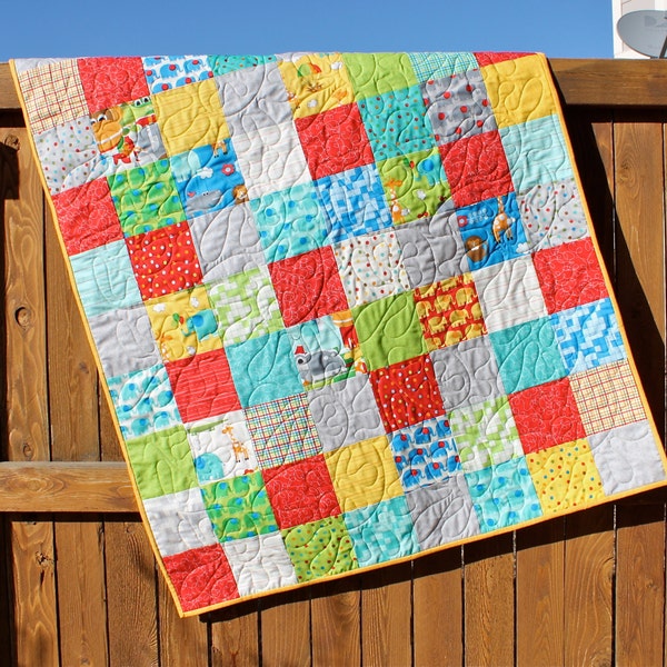 Bright Jungle Baby Boy Quilt Red Blue Yellow Green Animal Blanket