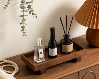 Bandeja elevadora de madera de roble hecha a mano, decoración rústica para cocina y baño, soporte de exhibición impermeable.