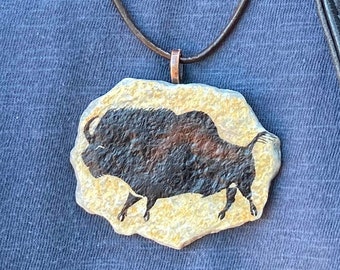 Pendant Lascaux Bison painted on stone