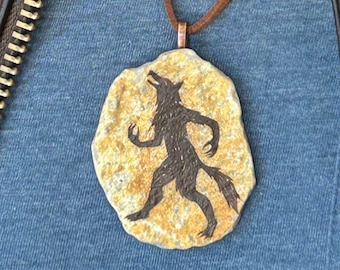 Ancient Werewolf stone hand painted pendant